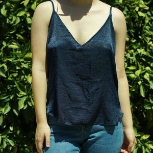 metallic blue backless top